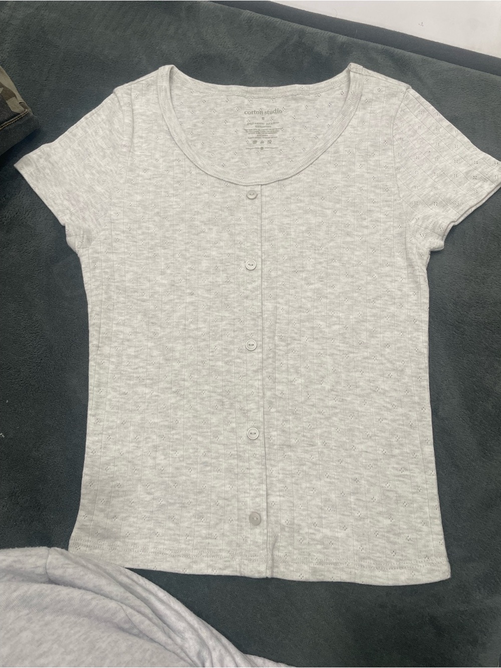 Cozy Button-Front Short Sleeve Tee - Heather Gray